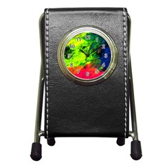 Neon Rainbow Green Pink Blue Red Painting Pen Holder Desk Clocks by Mariart