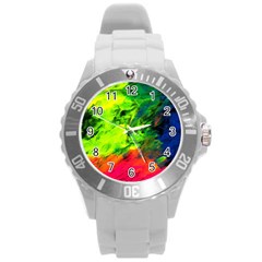 Neon Rainbow Green Pink Blue Red Painting Round Plastic Sport Watch (l) by Mariart