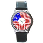 Stars Stripes Circle Red Blue Round Metal Watch