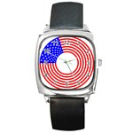 Stars Stripes Circle Red Blue Square Metal Watch