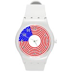 Stars Stripes Circle Red Blue Round Plastic Sport Watch (M)