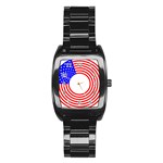 Stars Stripes Circle Red Blue Stainless Steel Barrel Watch