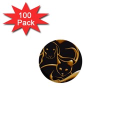 Gold Dog Cat Animal Jewel Dor¨| 1  Mini Buttons (100 Pack) 