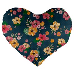 Aloha Hawaii Flower Floral Sexy Large 19  Premium Flano Heart Shape Cushions
