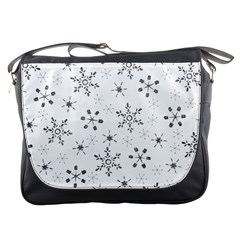 Black Holiday Snowflakes Messenger Bags by Mariart