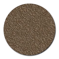 Leather Texture Brown Background Round Mousepads by Nexatart