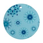 Blue Winter Snowflakes Star Round Ornament (Two Sides) Back