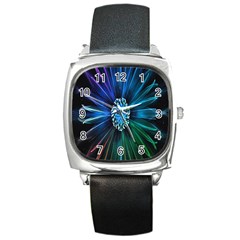 Flower Stigma Colorful Rainbow Animation Space Square Metal Watch by Mariart