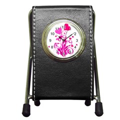 Heart Flourish Pink Valentine Pen Holder Desk Clocks by Mariart