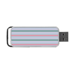 Horizontal Line Green Pink Gray Portable Usb Flash (two Sides) by Mariart