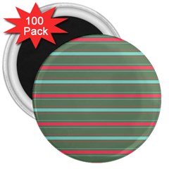 Horizontal Line Red Green 3  Magnets (100 Pack) by Mariart