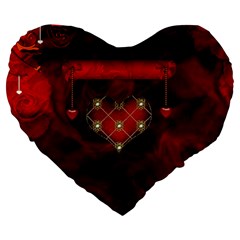Wonderful Elegant Decoative Heart With Flowers On The Background Large 19  Premium Heart Shape Cushions by FantasyWorld7