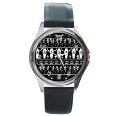 Halloween Pattern Round Metal Watch by ValentinaDesign