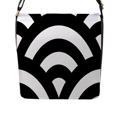 Circle White Black Flap Messenger Bag (l)  by Mariart