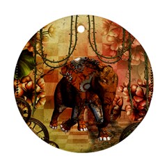 Steampunk, Steampunk Elephant With Clocks And Gears Ornament (round) by FantasyWorld7