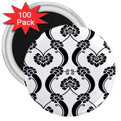 Flower Floral Black Sexy Star Black 3  Magnets (100 Pack) by Mariart