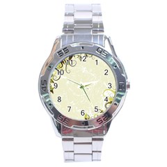 Flower Star Floral Green Camuflage Leaf Frame Stainless Steel Analogue Watch by Mariart