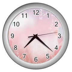 Love Heart Pink Valentine Flower Leaf Wall Clocks (silver) 