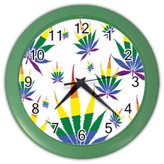 Marijuana Cannabis Rainbow Love Green Yellow Red White Leaf Color Wall Clocks by Mariart