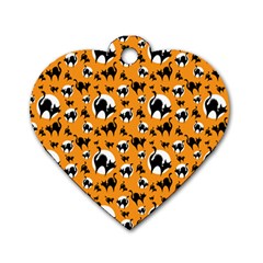 Pattern Halloween Black Cat Hissing Dog Tag Heart (one Side) by iCreate