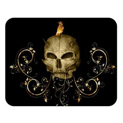 Golden Skull With Crow And Floral Elements Double Sided Flano Blanket (large)  by FantasyWorld7