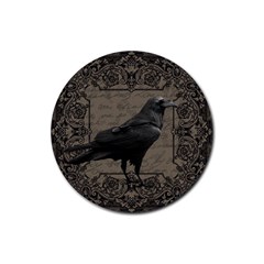 Vintage Halloween Raven Rubber Round Coaster (4 Pack)  by Valentinaart