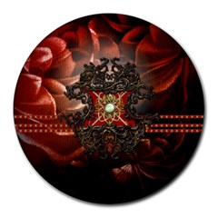 Wonderful Floral Design With Diamond Round Mousepads by FantasyWorld7