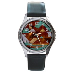 Turquoise And Bronze Triangle Design With Copper Round Metal Watch by digitaldivadesigns
