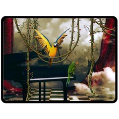 Funny Parrots In A Fantasy World Double Sided Fleece Blanket (large)  by FantasyWorld7