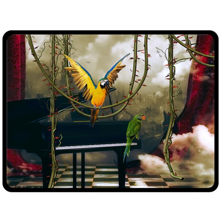 Funny Parrots In A Fantasy World Double Sided Fleece Blanket (Large) 