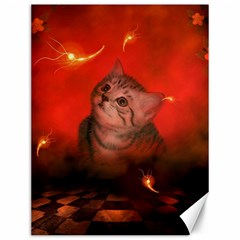 Cute Little Kitten, Red Background Canvas 12  X 16   by FantasyWorld7