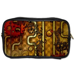 Noble Steampunk Design, Clocks And Gears With Floral Elements Toiletries Bags 2-side by FantasyWorld7