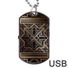 Gold Metallic And Black Art Deco Dog Tag Usb Flash (one Side) by NouveauDesign