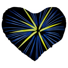 Fireworks Blue Green Black Happy New Year Large 19  Premium Flano Heart Shape Cushions by Mariart