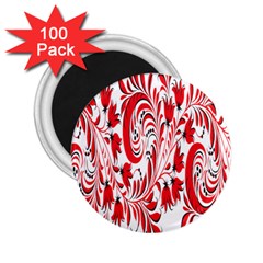 Red Flower Floral Leaf 2 25  Magnets (100 Pack) 