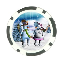Funny, Cute Snowman And Snow Women In A Winter Landscape Poker Chip Card Guard by FantasyWorld7
