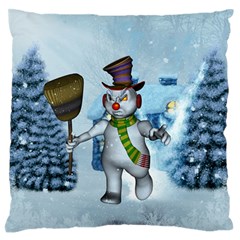 Funny Grimly Snowman In A Winter Landscape Standard Flano Cushion Case (two Sides) by FantasyWorld7