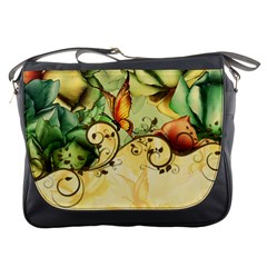 Wonderful Flowers With Butterflies, Colorful Design Messenger Bags by FantasyWorld7