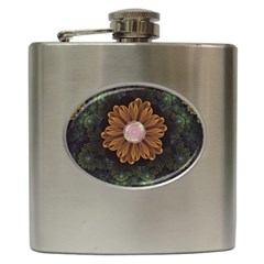Abloom In Autumn Leaves With Faded Fractal Flowers Hip Flask (6 Oz) by jayaprime