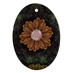 Abloom In Autumn Leaves With Faded Fractal Flowers Oval Ornament (two Sides) by jayaprime