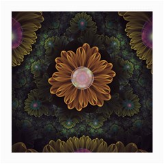 Abloom In Autumn Leaves With Faded Fractal Flowers Medium Glasses Cloth (2-side) by jayaprime