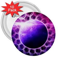 Beautiful Violet Nasa Deep Dream Fractal Mandala 3  Buttons (10 Pack)  by jayaprime