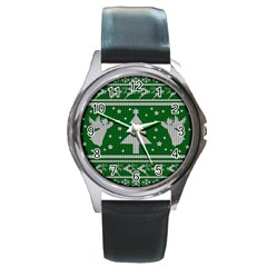 Ugly Christmas Sweater Round Metal Watch by Valentinaart