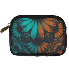 Beautiful Teal And Orange Paisley Fractal Feathers Digital Camera Cases by jayaprime