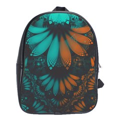 Beautiful Teal And Orange Paisley Fractal Feathers School Bag (xl) by jayaprime