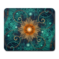 Beautiful Tangerine Orange And Teal Lotus Fractals Large Mousepads by jayaprime