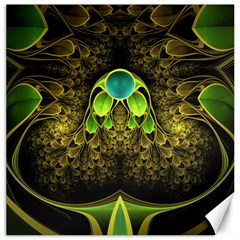 Beautiful Gold And Green Fractal Peacock Feathers Canvas 20  X 20   by jayaprime