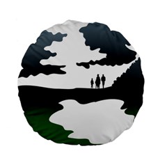 Landscape Silhouette Clipart Kid Abstract Family Natural Green White Standard 15  Premium Round Cushions
