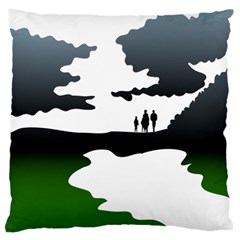 Landscape Silhouette Clipart Kid Abstract Family Natural Green White Large Flano Cushion Case (one Side) by Mariart