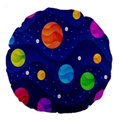 Planet Space Moon Galaxy Sky Blue Polka Large 18  Premium Round Cushions by Mariart